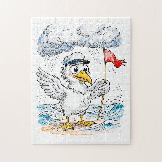 Puzzle Comic Bird Beach Wind Check Postcard (Vertical)