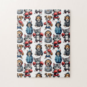 Puzzle Conception de chats et de chiens de dessin animé