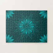 Puzzle Conception de mandala à feuilles sarcelles sur fon (Horizontal)