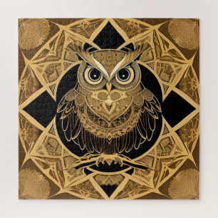 Puzzle Conception de mandala de hibou décoratif en or