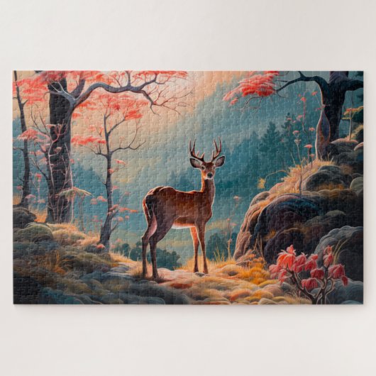 Puzzle Conception de scène forestière avec cerfs automnal (Horizontal)