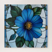 Puzzle Conception florale en verre bleu teinté  (Horizontal)