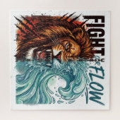 Puzzle Conception Lion et Vague d'Eau de Combat ou de Flu (Horizontal)