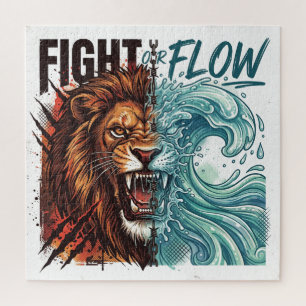 Puzzle Conception Lion et Vague d'Eau de Combat ou de Flu
