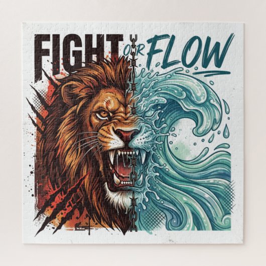 Puzzle Conception Lion et Vague d'Eau de Combat ou de Flu (Vertical)