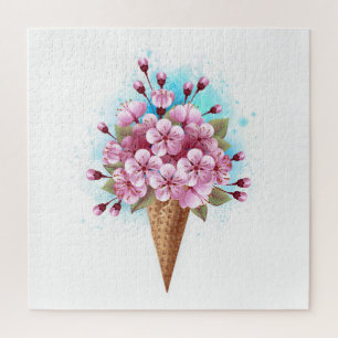 Puzzle Cône rose Sakura crème glacée gaufre