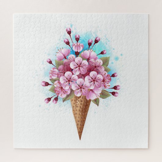 Puzzle Cône rose Sakura crème glacée gaufre (Vertical)