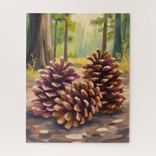 Puzzle Cônes de pin Forêt automnale aquarelle