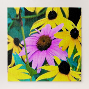 Puzzle Confleur rose et violet avec Fleurs Jaunes