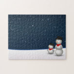 Puzzle Constellation des Snowmen<br><div class="desc">Deux mignons hommes de neige dans une scène hivernale enneigée regardent le ciel au-dessus de la constellation d'étoiles d'eux dans le ciel sombre. Une très jolie illustration pour l'hiver et surtout pour Noël.</div>