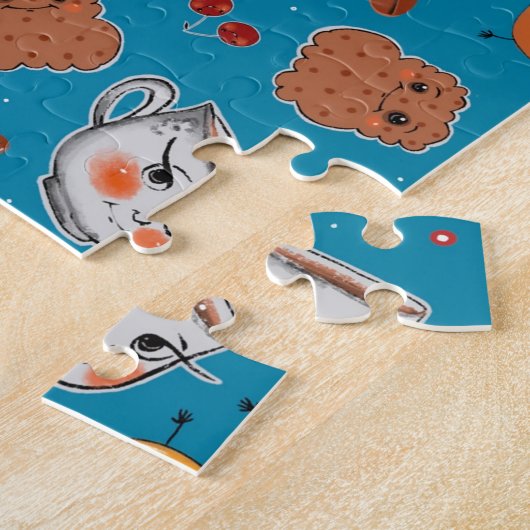 Puzzle Cookies, petits pains : motif arrière - plan bleu (Côté)