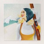 Puzzle Cool & Cute Retro Pin Up Girl Skiing Winter Art<br><div class="desc">Design by The Whiskey Ginger. A great Christmas or birthday gift idea for the skier,  snowboarder,  or winter sports fan in your life!</div>