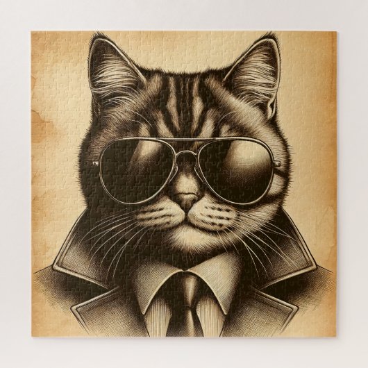 Puzzle Cool Retro Chat en Lunettes de soleil Aviator, Sep (Vertical)