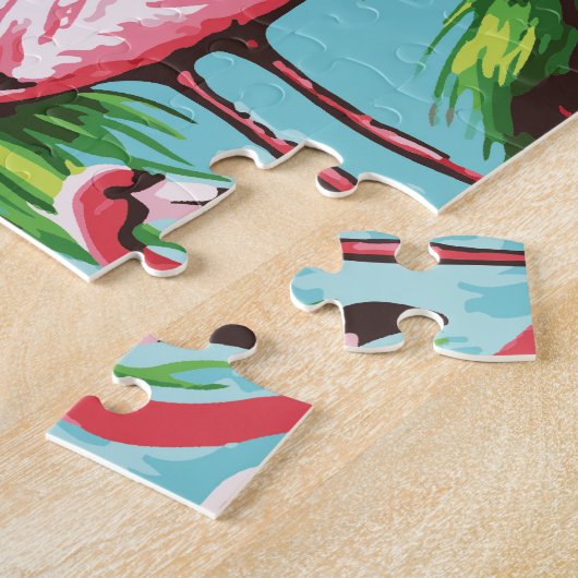 Puzzle Cool Retro Flamants roses rose (Côté)