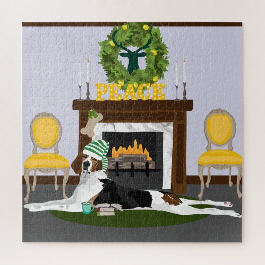 Puzzle Coonhound Fireside (Vertical)