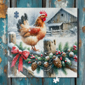 Puzzle Coq aquarelle sur la clôture après Noël