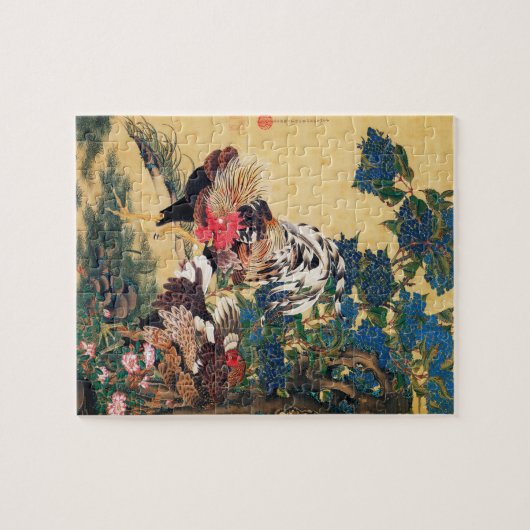Puzzle Coq et Hen avec Hydrangeas par Ito Jakuchu (Horizontal)