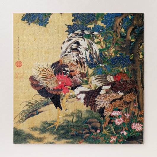 Puzzle Coq et Hen avec Hydrangeas par Ito Jakuchu (Vertical)