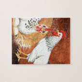 Puzzle Coq et poule avec des oeufs sur le nid peint à la (Horizontal)