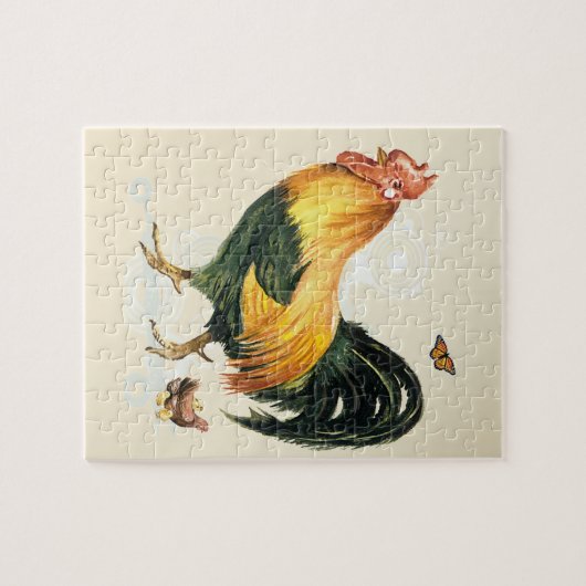 Puzzle Coq fier avec la poule et les poulets (Horizontal)