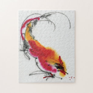 Puzzle Coq peu commun. Calligraphie et watercolor.