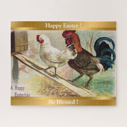 Puzzle Coq vintage Et Poulet Pâques (Horizontal)