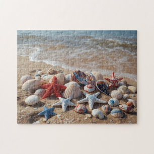 Puzzle Coquillages patriotiques et étoiles de mer sur une