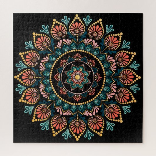 Puzzle Coral bleu Mandala, Géométrie Sacrée Boho Ethnique (Vertical)