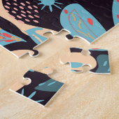 Puzzle Coral Blue Floral Dark Print (Côté)