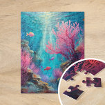 Puzzle Coral Reef Océan Abstrait Art moderne<br><div class="desc">Un tableau abstrait moderne d'une scène sous-marine, avec des poissons colorés nageant au milieu de coraux vibrants dans des tons pastel vifs de bleu turquoise et rose. Les coups de pinceau abstraits donnent à la pièce une sensation fluide et dynamique, capturant la beauté et l'énergie sereines de l'océan. Cette interprétation...</div>