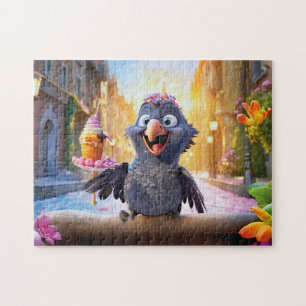 Puzzle Corbeau appréciant une glace dans une ville ensole