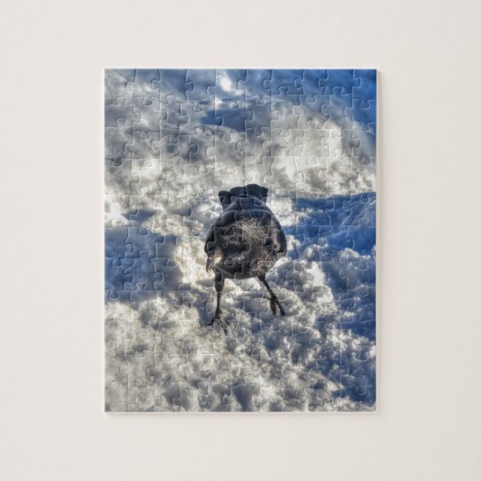 Puzzle Corbeau corbeau noir dans la photo de neige (Vertical)