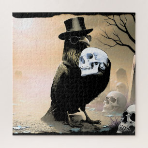 Puzzle Corbeau Halloween avec des crânes