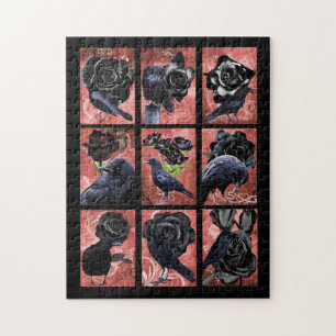 Puzzle Corbeaux et corbeaux rose noirs collage d'art goth