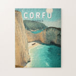 Puzzle Corfou Grèce Illustration Voyage Art Vintage<br><div class="desc">Conception de déplacement vectoriel rétro Corfou. Corfou,  une magnifique île grecque de la mer Ionienne,  est connue pour ses eaux cristallines,  ses paysages luxuriants et son riche patrimoine culturel.</div>