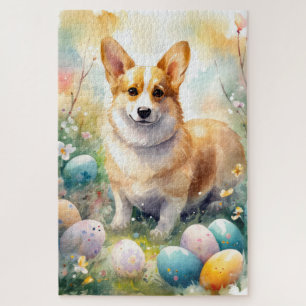 Puzzle Corgi avec les oeufs de Pâques