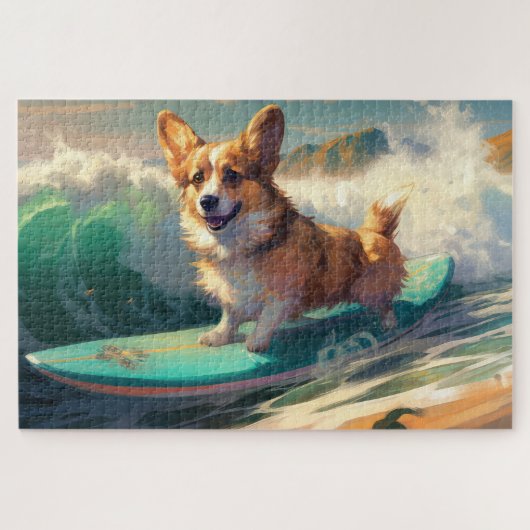 Puzzle Corgi Beach Surf Peinture (Horizontal)
