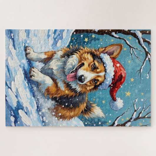 Puzzle Corgi Belly Slide Christmas Fun Hat (Horizontal)