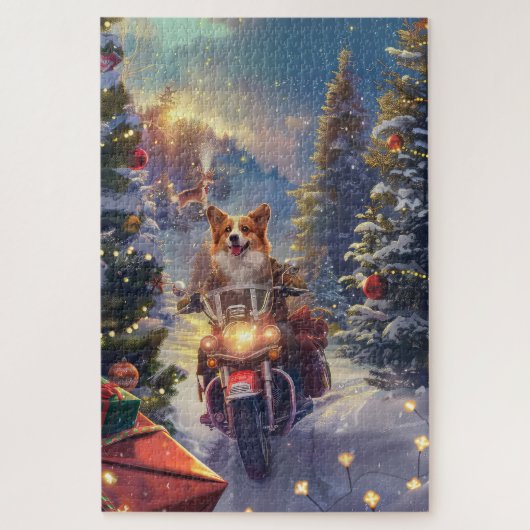 Puzzle Corgi Chien à Moto Noël (Vertical)