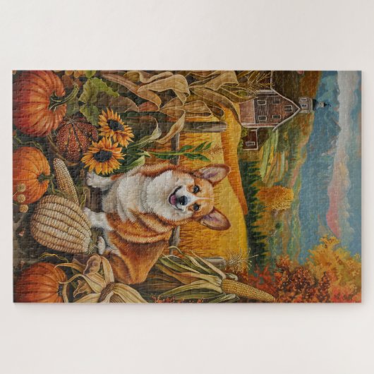 Puzzle Corgi Chien Moisson Automne Thanksgiving (Horizontal)
