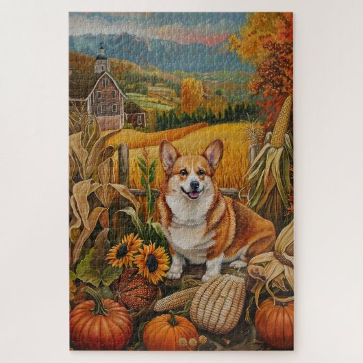 Puzzle Corgi Chien Récolte d'Automne Action de Grâce (Vertical)