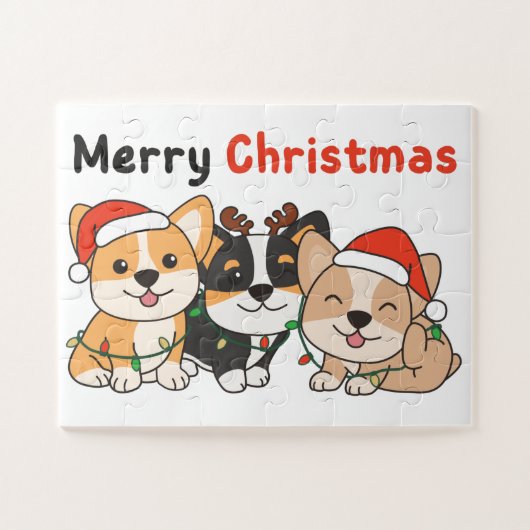 Puzzle Corgi Christmas Animaux mignons Chiens Joyeux Noël (Horizontal)
