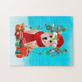 Puzzle Corgi dans la neige avec cadeaux de Noël (Horizontal)