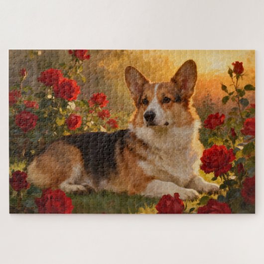 Puzzle Corgi dans les Roses VI (Horizontal)