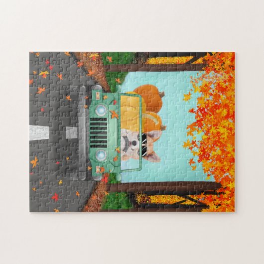 Puzzle Corgi Dog Citrouille Automne (Horizontal)