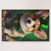 Puzzle Corgi Dog en robe de fête St. Patrick (Horizontal)