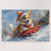 Puzzle Corgi Dog in Sledge laissez passer Noël (Horizontal)