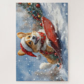 Puzzle Corgi Dog in Sledge laissez passer Noël (Vertical)