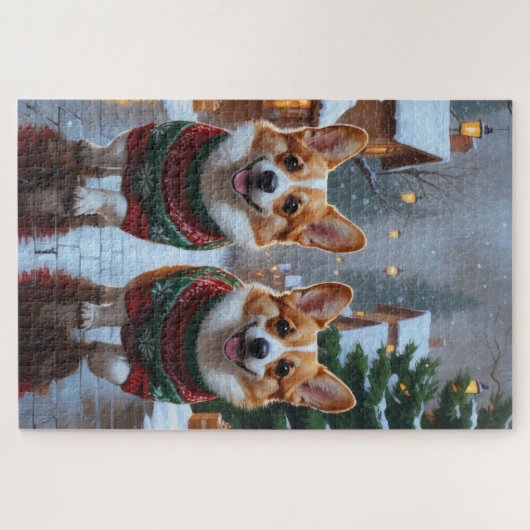 Puzzle Corgi Dogs Christmas Snow Holiday (Horizontal)