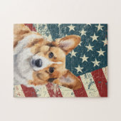 Puzzle Corgi Drapeau Américain Grunge (Horizontal)